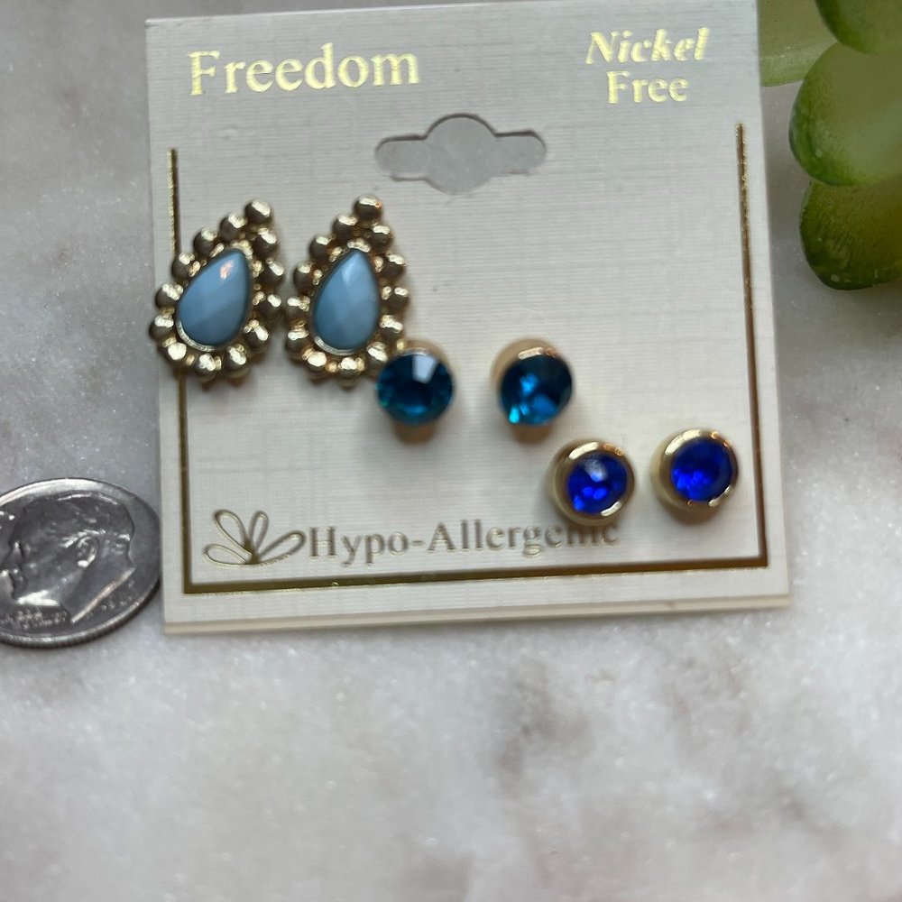 Freedom 3pc Blue Earring Stud Set